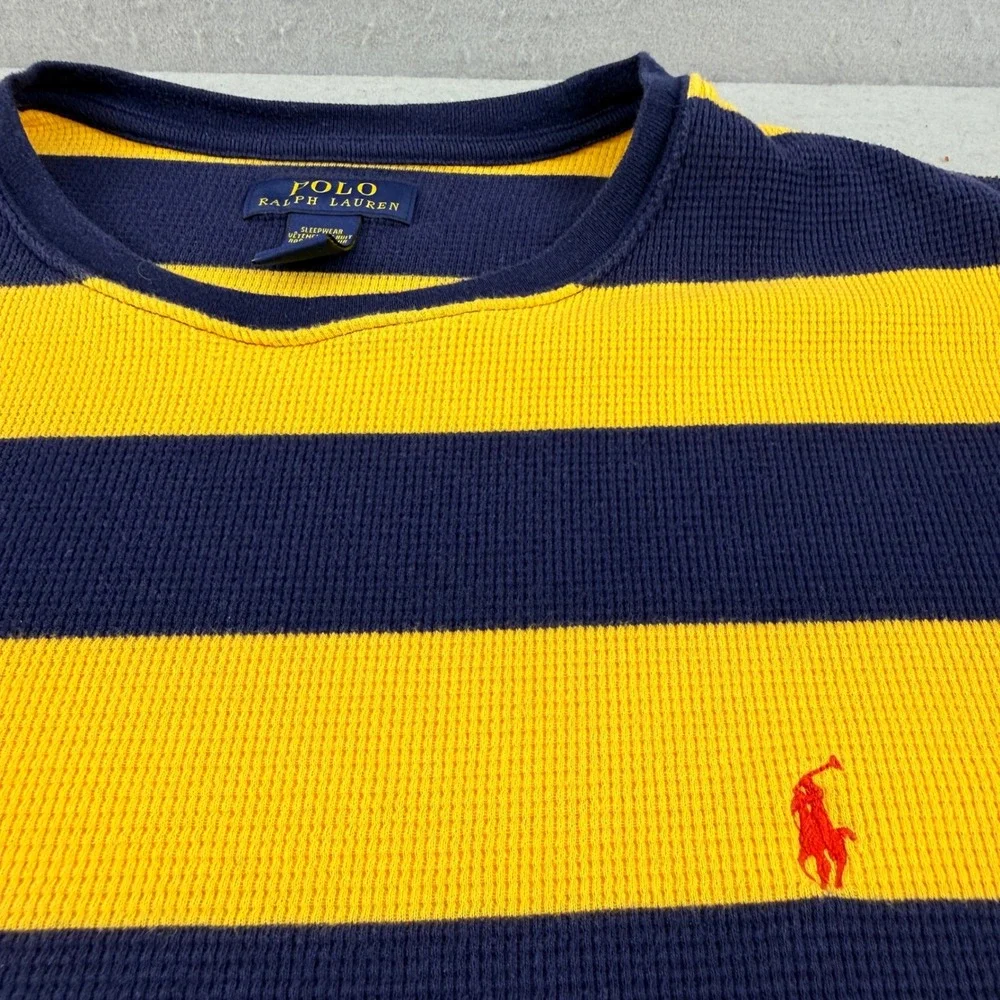 Polo Ralph Lauren Mens XL Waffle Knit Thermal Shirt Navy Yellow Striped Long Slv - Picture 4 of 10